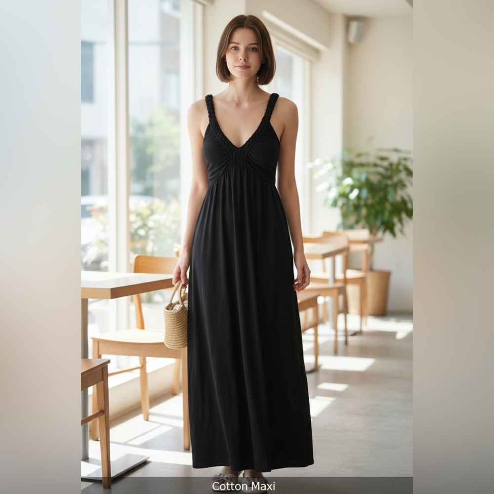 Design History Black Braided Strap Maxi Dress Size Medium